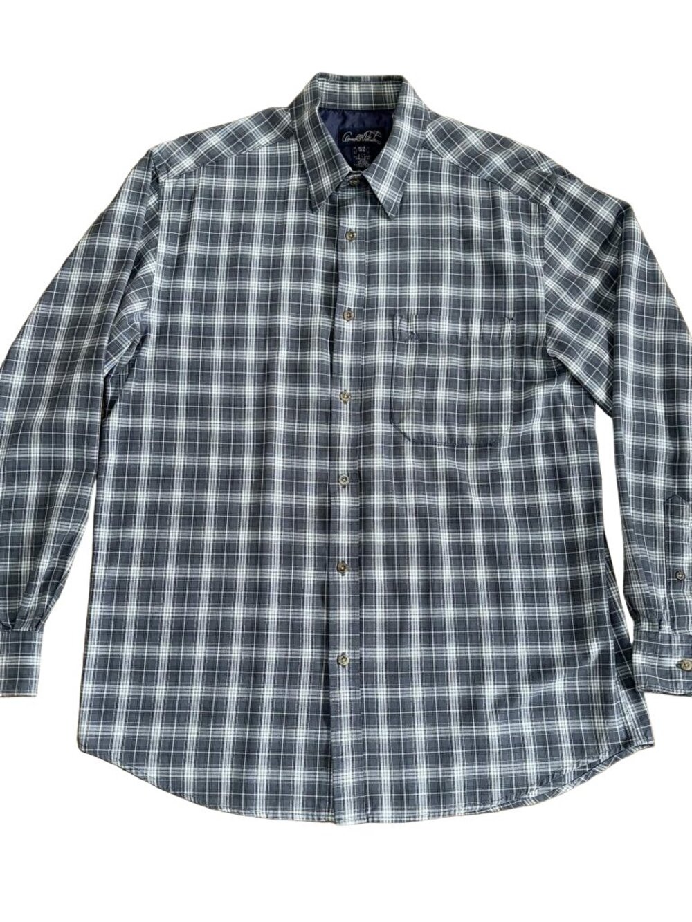 Vintage Arnold Palmer Men's Plaid Button Down Shirt Size Medium 15.5 Grey